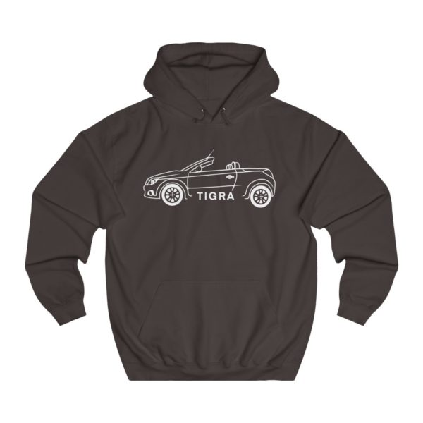 College Hoodie - Vauxhall Tigra B Side View Top Down White